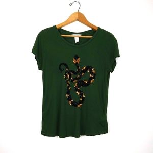 H&M Top w/Sequin Snake & Cap Sleeves, M